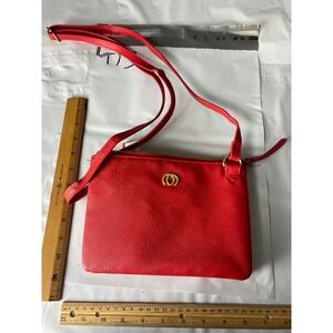 Red Crossbody‎ Bag Small Messenger Bag Gold Logo Accent